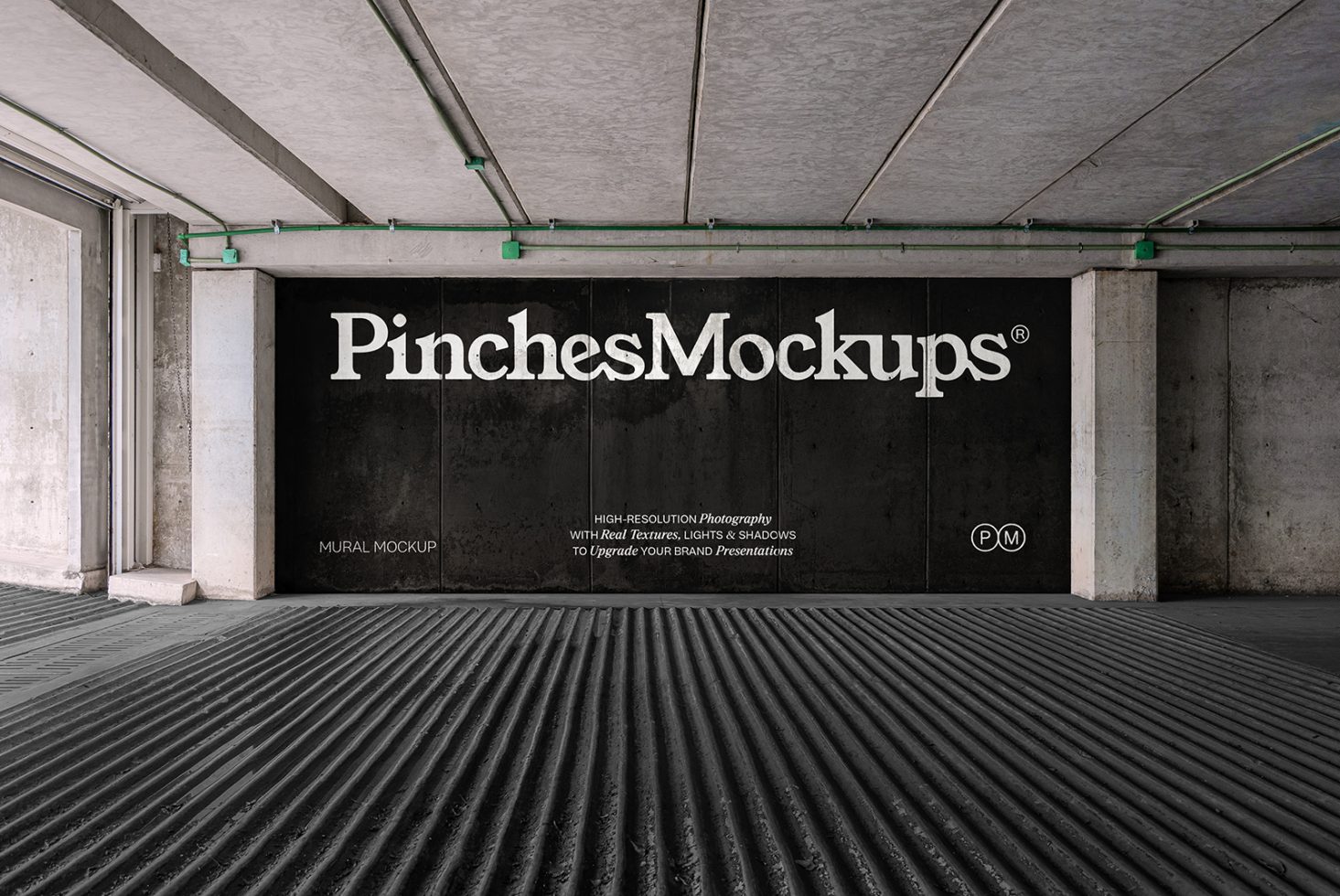 Underground wall mural mockup in urban environment with textured surfaces for branding presentations, designers' mockups category.